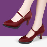 Model Catwalk Cheongsam High Heels Women's Waterproof Table Fine Heels Wine Red Pointed Shallow Mouth Professional Work