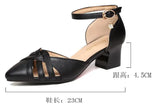 4.5CM Simple Elegant High Heels Leather Sandals Square Heel Pointed Toe Women Single Shoe All-Match Pumps Female