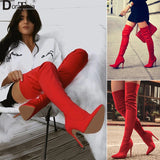 INS 31-43 Sexy red Thigh High Boots Women 2020 over the knee boots ladies pointed toe High Heels shoes