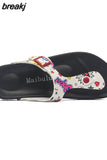 New Women Flip Flops Slippers 2023 Casual Summer Beach Print Slip on Outside Slides