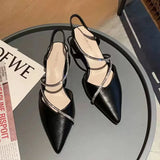 Summer New Women's Fashion Comfortable High Heels Women's Shoes Slip-on Pointed Toe Rhinestone Sandals Zapatillas