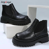 Boots Chunky Boots Women Winter Shoes PU Leather Plush Ankle Boots Black Female Autumn Fashion Platform Booties size