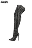 2023 New Women Over The Knee High Heels Boots Sexy Ladies Zebra Style Pointed Toe Stiletto Heels Long Botas