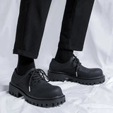 Breakj Wind Thick Round Derby Man Dark Small Leather Shoes Vintage Big Head Shoes
