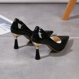 Woman 2024 Trend New Summer Red Heels Elegant Woman Black Heeled Pointed Toe Pumps Dress Leather White Ladies