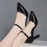 High-heeled Solid Color Sandals Female Fairy Style Summer New Baotou One-word Buckle Thick Heel Ladies Comfortable