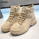 2023 Spring Ladies Fashion Shoes Autumn Winter Comfortable Leisure Leather Thick Platform Ankle Boot Low Heel Flats PU