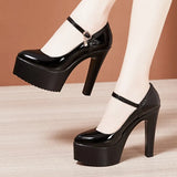 Platform High-Heeled Shoes Lacquered Leather Buckle Model Catwalk Etiquette Women's Shoes New Pointed Stilettos Professional Work