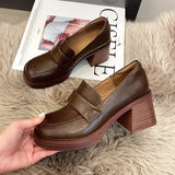 Loafers heels Platform Shoes Casual Slip-On Loafers Round Toe Shoes Woman Chunky Heel Women Shoes Zapatos De Mujer