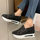 Breakj Shoes Female Summer Breathable Korean Hollow Out Gauze Small White Shoes Casual Set Heel Comfortable Platform Bottom Women's