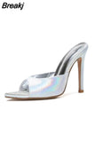 Serpentine Pointed Toe Mule Thin Heels Slipper Women Stripper Summer Fashion Slip On Slides Party Sandal