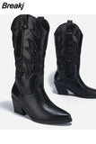 Vintage Style Western Boots For Women 2023 New Arrived Embroidery Mid Calf Boots Pointed Toe Autumn Winter Ladies