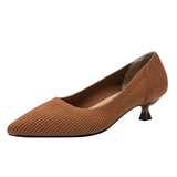 Pointed Toe Solid Color Stretch Knitted Shoes Pumps Slip on Sole Low Heels Breathable Loafers Women Mesh Shallow Sock