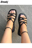 Platform Sandals for Women Casual Rubber Sole Non-slip Women Shoes Comfortable Peep Toe Rivet Beach