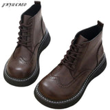 American Retro Carved Women Boots Winter High-Top Lace-Up Warm Big Head Soft-Soled Casual Boots Students Short