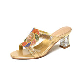 Diamond Sandals, Women's High-Heeled Slippers, Summer Rough Heels With Diamond-Encrusted Crystals, Fashionable Heels, Sandals And