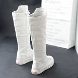Spring Autumn Women Canvas Shoes Canvas Casual High Top Sneakers Lace-Up Zipper Comfortable Flat Long Boots 2023 New