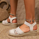 Women Wedge Heel Espadrilles Toe Slingback Platform Shoes Braided Espadrille Ankle Strap High Heeled Sandals Plus Size