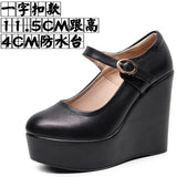 Breakj 8CM High Heel Heel Leather Shoes 3CM Thick Waterproof Table Comfortable Loose Cake Shoes Round Head Light Magic Stick Single Shoes