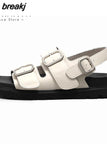 Size 35-40 Sandals Women Open Toe Slingback Buckle Strap Real Leather Shoes Casual Outdoor Summer Female