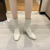 Women Over The knee High Long Boots Block High Heels Short Ankle Knitted Boots Stripper Winter Warm Sock Stretch Sexy