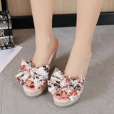 Women Wedges Platform High Heels Beach Slippers Bow Thick Slides 2023 Summer Fashion Pumps Women Shoes Dress Flip