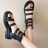 INS Hot Sale Women Solid Zipper Open Toe Platform Shoes Med Heel Cool Fashion Summer Sandals Women