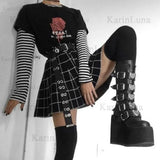 Design Gothic Boots INS Hot Great Quality Fashion Cool Motorcycle Boots Big Size 43 Wedges Heart Platform Mid-Calf