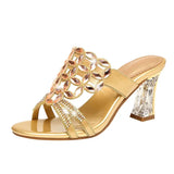 Women's sandals fashion new slippers women's sandals leather slippers thick heel diamond large size sandals