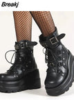 New Gothic Style Platform Vampire Cosplay Women Mid-calf Boots 2023 Winter Wedges Comfy Women Motorcycle Boots