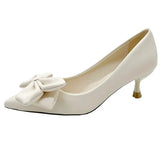 Bowknot Green Pumps for Women 2023 Fashion Pointed Toe High Heel Shoes Woman Shallow Pu Leather Office Ladies