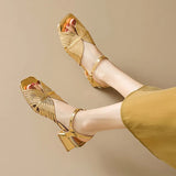 Size 34-43 Women Sandals Genuine Leather Thick Heels Summer Shoes Woman 2023 Gladiator Ankle Strap Chunky