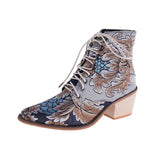 Size boots women Embroidery Flower Med Heel Ankle Boots Comfort Autumn Winter Ankle Boots Brand Designer Short