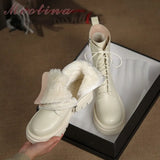 Real Leather High Heel Motorcycle Boots Woman Wool Platform Block Heel Ankle Boots Lace Up Short Boots Zip Lady Shoes