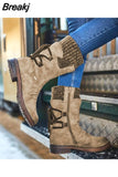 Women's Boots Winter 2023 Side Zipper Snow Boots Lace Up Women Shoes Plus Size 43 Knitting Retro Ankle Boots Botas De