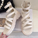 INS Hot Sale Women Solid Zipper Open Toe Platform Shoes Med Heel Cool Fashion Summer Sandals Women