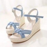 Sandals Espadrilles Platform 2023 Women's Clogs Wedge Suit Female Beige Heel Shoe Thick Square Toe Buckle Strap