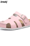 New Summer Buckle Cork Slipper 2023 Casual Women Beach Outside Non-slip Closed Toe Cut-outs Slides