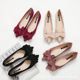 Size 42 Spring Bow Flats Shoes Woman Butterfly-Knot Ballets OL Office Shoes Pointed Toe Shallow Slip On Foldable
