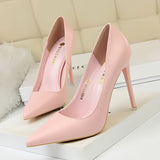 Breakj Korean Version Of Fashion Simple And Versatile Women's Shoes Fine Heel High Heel Shallow Mouth Pointed Professional OL Show Thin Women's Single