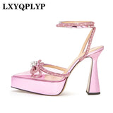 New Summer Ladies European and American Sandals High Heels Pointed Transparent Bow Rhinestones Nightclub Party