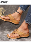 New Summer Flower Women's Sandals Car Line Non-slip Beach Shoes Large Size Flip Flops Wedges Comfortable Sandals Women