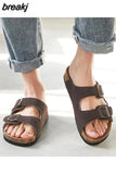 Summer Unisex Beach Holiday Cork Slippers 2023 Men Casual Double Buckle Outside Slides
