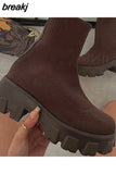Women Boots Elastic Platform Boots Breathable Spring Summer Heels Botas Mujer Slip On Ankle Boots Elegant Woman Heeled