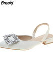 Women Pumps Luxury Crystal Slingback High Heels Summer Bride Shoes Comfortable Triangle Heeled Party Wedding