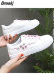 Fashion Embroider Breathble Vulcanized Shoes Women Sneakers Pu Leather Platform Shoes Women Lace Up Casual Shoes