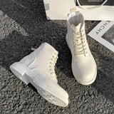 2021 Black Platform Boots Women Boots Winter Leather Boots Lace Up Ankle Boots Motorcycle Thick Heel Platform High