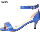 Women Pumps Shoes Faux Crocodile Open Toe Ankle Straps High Heels Summer for