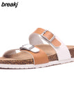 2023 New Summer Cork Slippers Women Casual Mixed Color PU Flip Flops Holiday Beach Outside Slides
