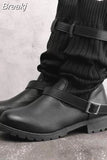 Plus Size 35-43 Women's High Heel Mid Boots Warm Wool Knitting Leather Boots for Women Wedge Buckle Ladies Short